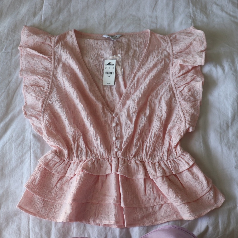 Express ruffled button up blouse pink